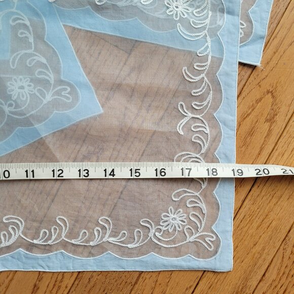 Organdy Applique Embroidery Lt Blue Sheer Embroidered Placemat set of 4 - Picture 4 of 5